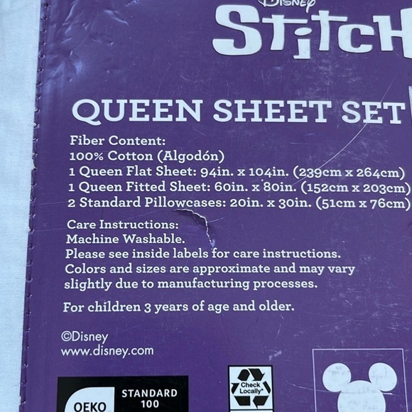 🆕 Disney Lilo And Stitch Queen Sheet Set 100% Cotton White w/Stitch & Pineapples - Picture 2 of 4